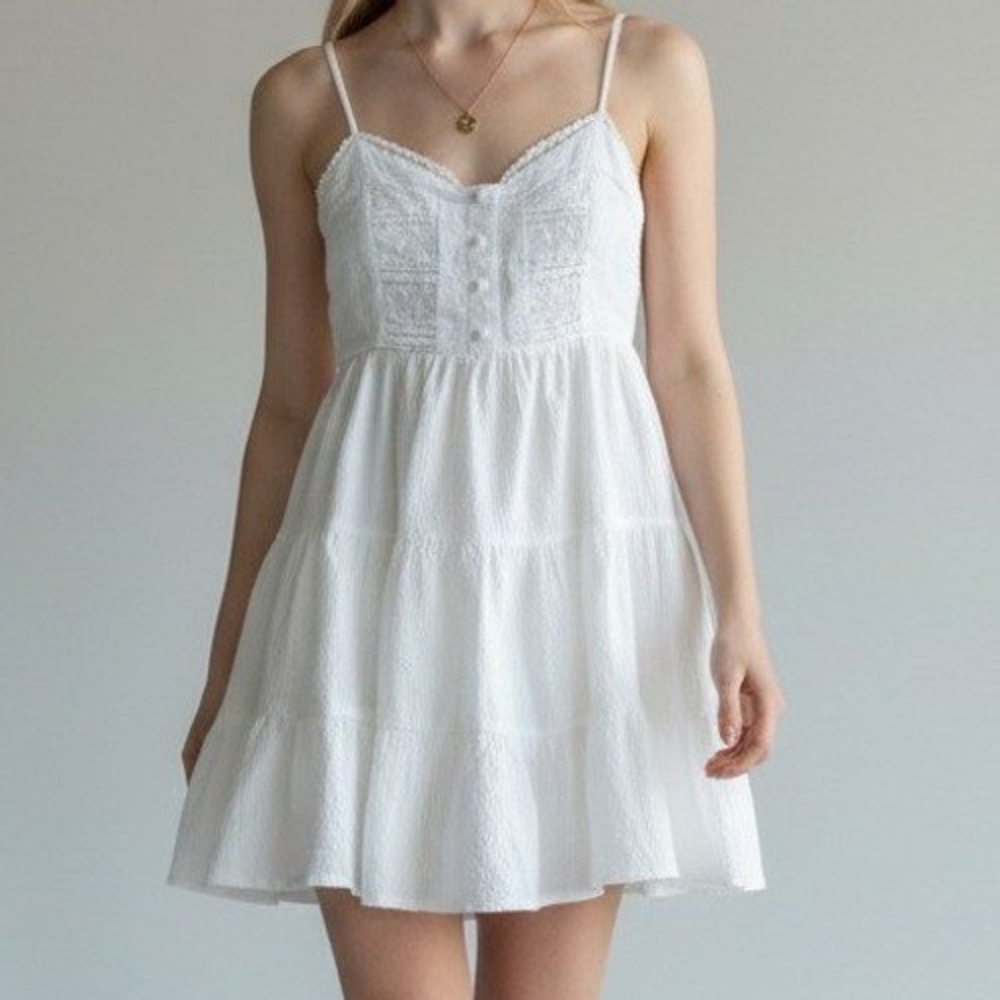 Princess Polly White Tiered‎ Mini Dress Lace Trim Boho Cottagecore Size 2